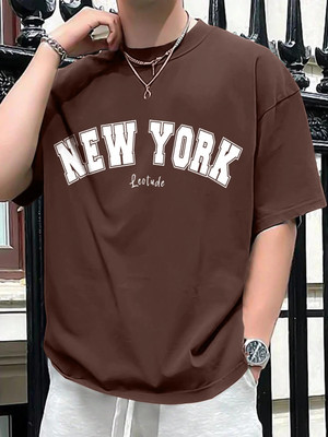 Leotude Printed Men Round Neck Brown T-Shirt