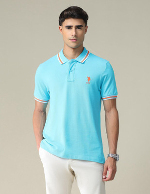 U.S. POLO ASSN. Solid Men Polo Neck Blue T-Shirt