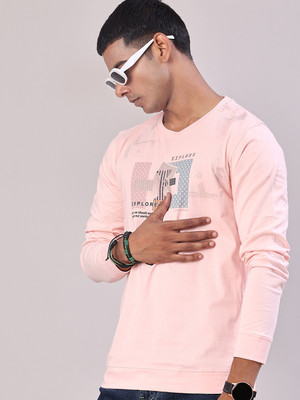 V-MART Colorblock Men Round Neck Pink T-Shirt
