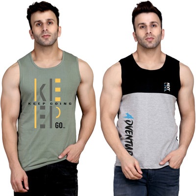 SLOWLORIS Printed Men Round Neck Light Green, Black, Grey T-Shirt