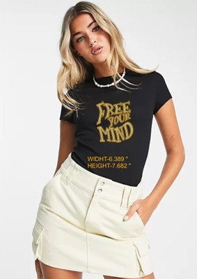 WOMENVY Printed Women Round Neck Black T-Shirt