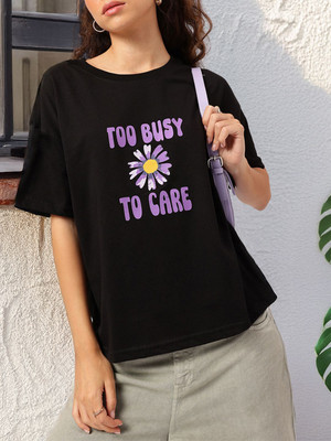 Glitchez Printed Women Round Neck Black T-Shirt