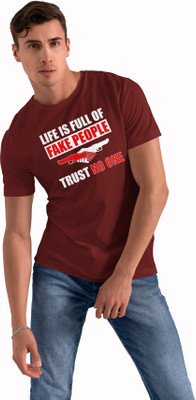 Yes Fashion Printed Men Round Neck Maroon T-Shirt