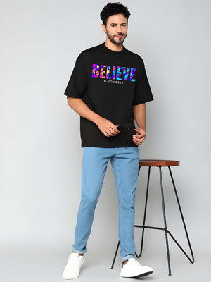 Kaido Graphic Print Men Round Neck Black T-Shirt