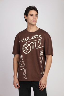 MENTOR Printed Men Round Neck Brown T-Shirt