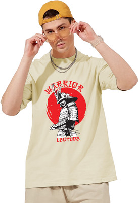 Leotude Printed Men Round Neck Beige T-Shirt