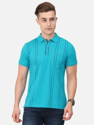 Bullmer Self Design Men Polo Neck Blue T-Shirt