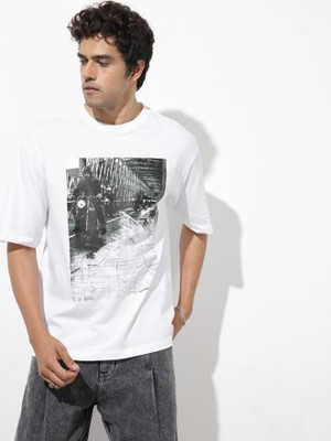 Roadster Graphic Print Men Round Neck White T-Shirt