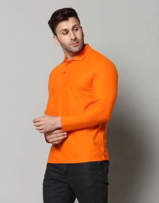 INKKR Solid Men Polo Neck Orange T-Shirt