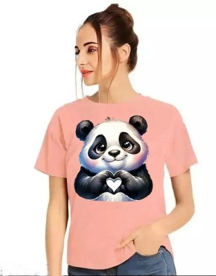 ADIXUS Printed Women Round Neck Pink T-Shirt