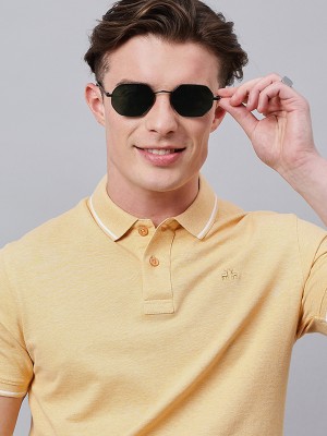98 Degree North Solid Men Polo Neck Yellow T-Shirt