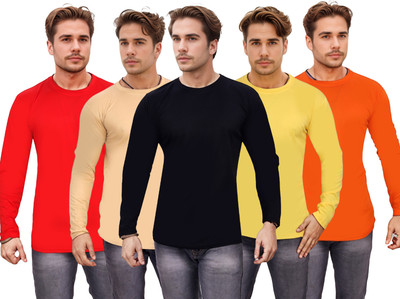 Expert Choice Solid Men Round Neck Multicolor T-Shirt