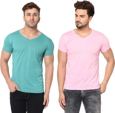 Tresna Trendy Solid Men V Neck Multicolor T-Shirt