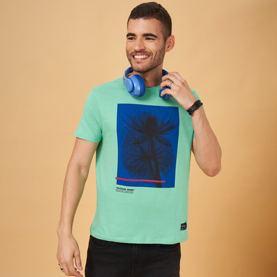 PEOPLE Printed Men Round Neck Green T-Shirt
