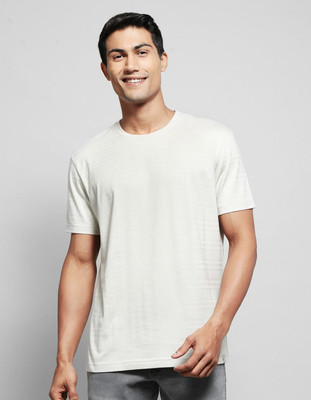 JOCKEY Striped Men Round Neck White T-Shirt