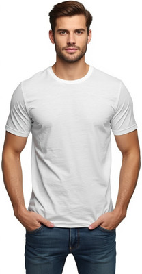 CELMERY Solid Men Round Neck White T-Shirt