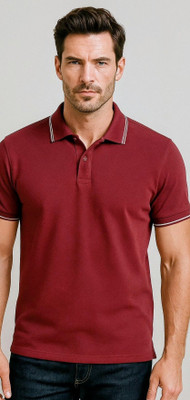 THE AMAYRA COLLECTION Solid Men Polo Neck Maroon T-Shirt