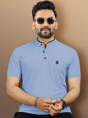 VeBNoR Solid Men Polo Neck Light Blue T-Shirt