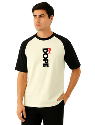 UrGear Colorblock Men Round Neck Beige, Black T-Shirt