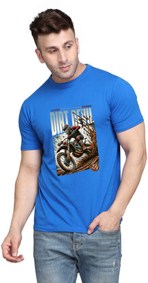 GEUM Graphic Print Men Round Neck Blue T-Shirt