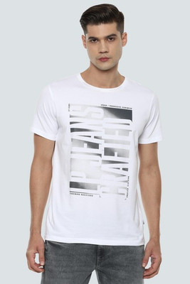 Louis Philippe Jeans Graphic Print Men Round Neck White T-Shirt