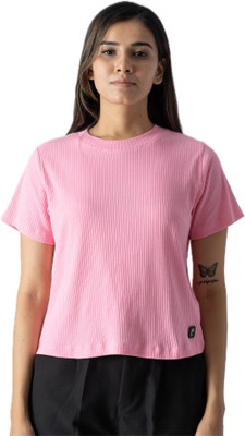 Femree Solid Women Round Neck Pink T-Shirt
