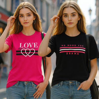 Fabflee Typography Women Round Neck Multicolor T-Shirt