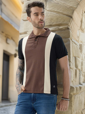 Status Quo Colorblock Men Polo Neck Brown T-Shirt