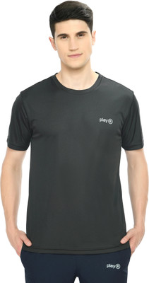 playR Solid Men Round Neck Black T-Shirt