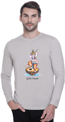 LV CARE Printed Men Round Neck Grey T-Shirt