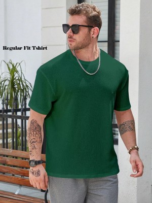 The Modern Soul Self Design Men Round Neck Dark Green T-Shirt