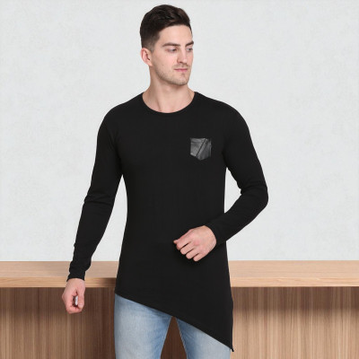 Faricon Trend Solid Men Round Neck Black T-Shirt