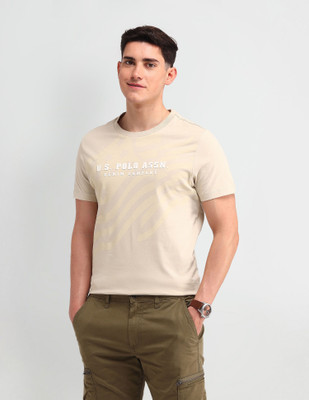 U.S. POLO ASSN. Graphic Print Men Round Neck Beige T-Shirt