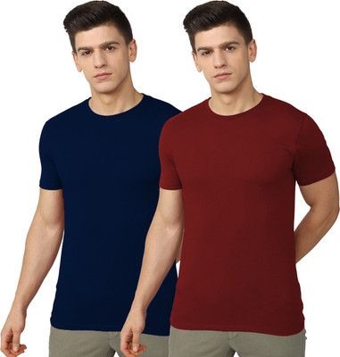 RULEDBYSUN Solid Men Round Neck Maroon, Dark Blue T-Shirt