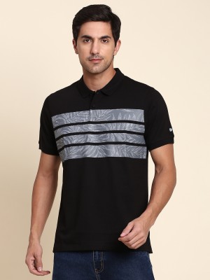 Dennis Lingo Striped, Printed Men Polo Neck Black T-Shirt