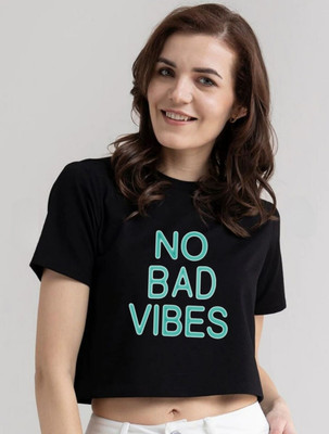 SPOWEARY Typography Women Round Neck Black T-Shirt