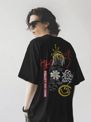 PS ENTERPRISES Graphic Print Men Round Neck Black T-Shirt
