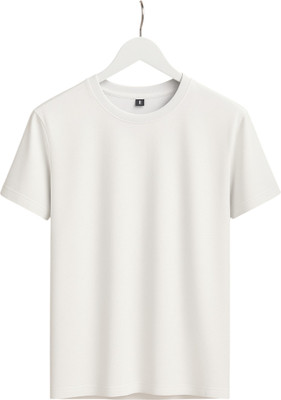 Kachche dhage Solid Men Round Neck White T-Shirt