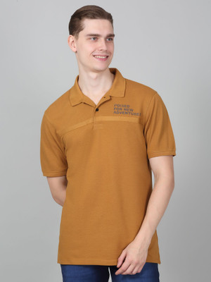 CANTABIL Printed, Solid Men Polo Neck Yellow T-Shirt