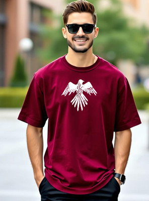 UrGear Printed Men Round Neck Maroon T-Shirt