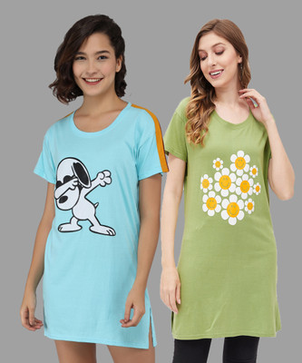 Christy World Graphic Print, Floral Print Women Round Neck Light Blue, Light Green T-Shirt