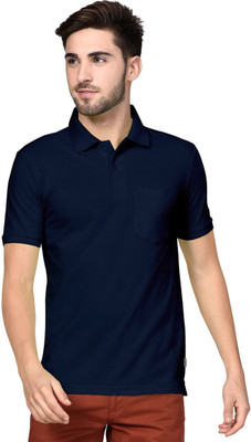 Bumchums Solid Men Polo Neck Dark Blue T-Shirt