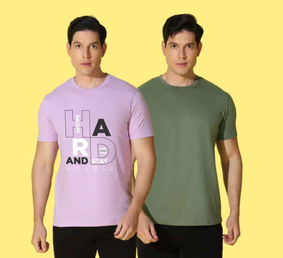 WOOSTRO Printed Men Round Neck Purple, Green T-Shirt