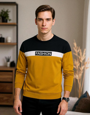 Autna Colorblock Men Round Neck Yellow T-Shirt