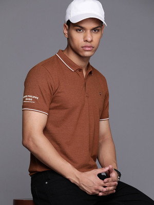 Louis Philippe Sport Solid Men Polo Neck Brown T-Shirt