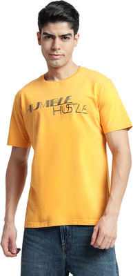 Rare Bond Stuidos Printed Men Round Neck Yellow T-Shirt