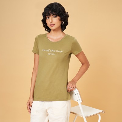 Honey By Pantaloons Printed Women Round Neck Green T-Shirt