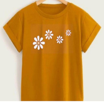 EJIS Printed Women Round Neck Yellow T-Shirt