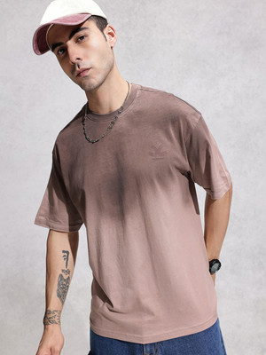 WROGN Diamante Print Men Round Neck Brown T-Shirt