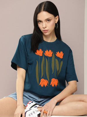 DILLINGER Graphic Print Women Round Neck Blue T-Shirt